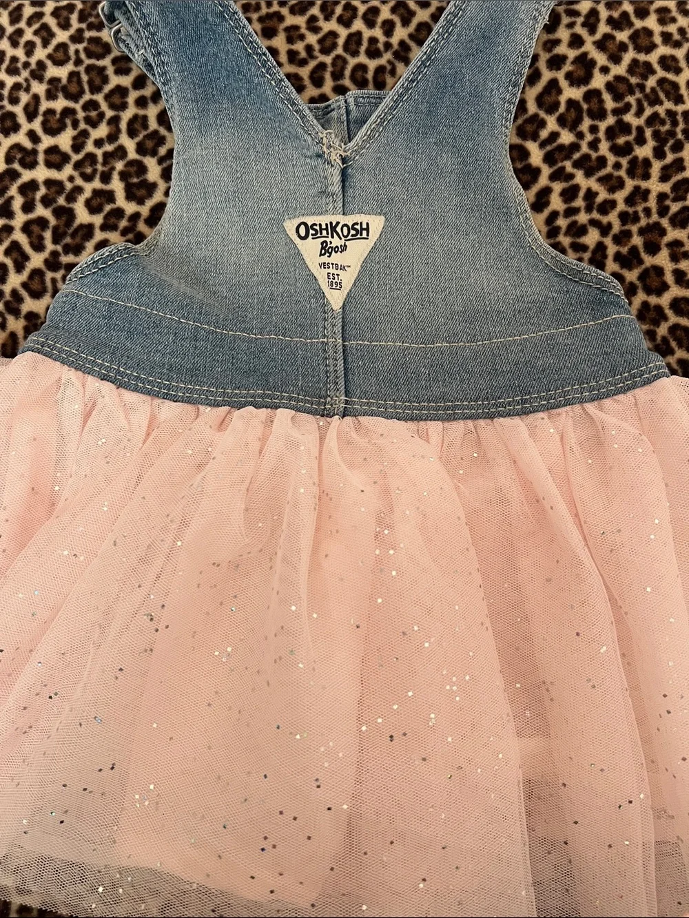 OshKosh B'gosh Denim Unicorn Overall Dress with Pink Tulle Skirt